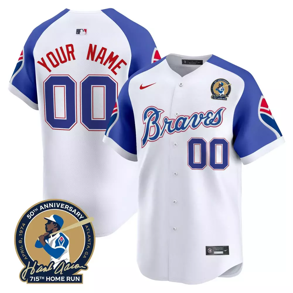 Custom Braves Jersey White Men Blue Red Throwback Vapor Premier Limited All Stitched