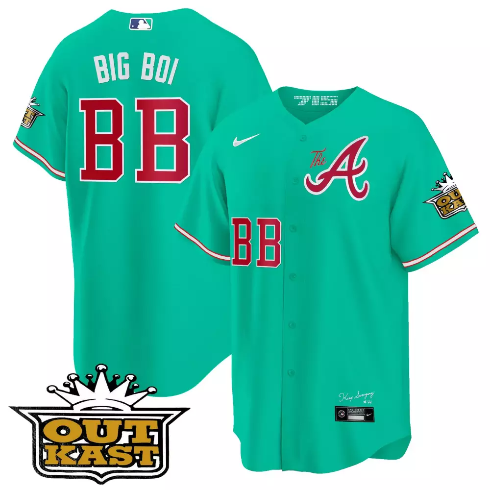 Big Boi 88 Atlanta Braves Jersey Teal Outkast Men Red White Stitched