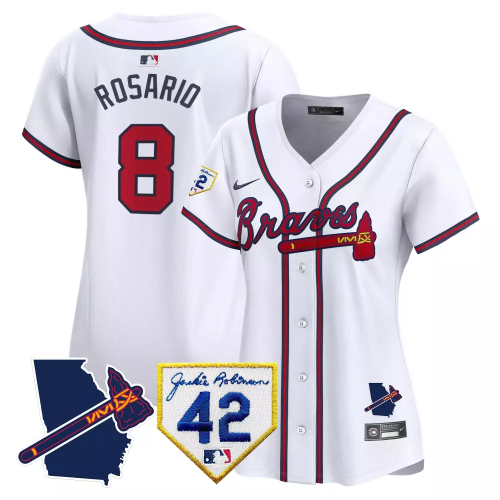 Eddie Rosario 8 Braves Jersey White Jackie Robinson 42 Georgia State Outline Tomahawk