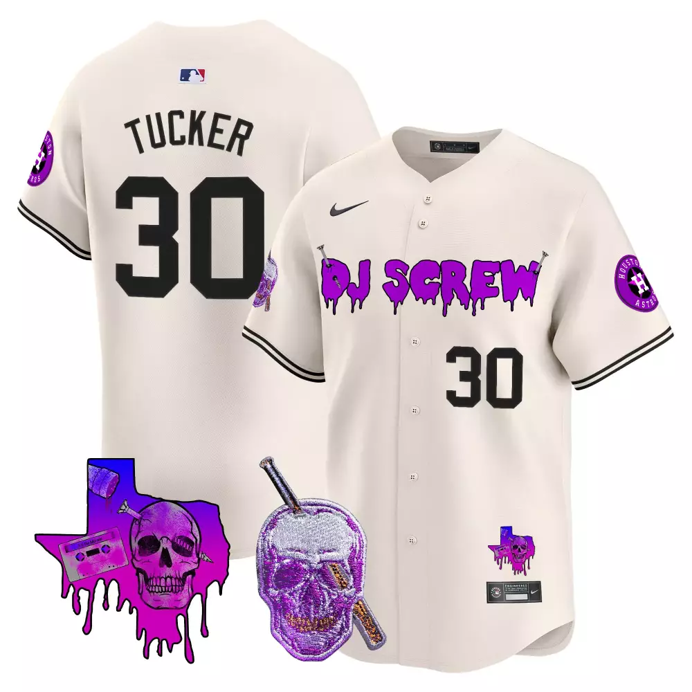 Kyle Tucker 30 Houston Astros Jersey Cream Dj Screw Texas Outline Skull Bat Men Black