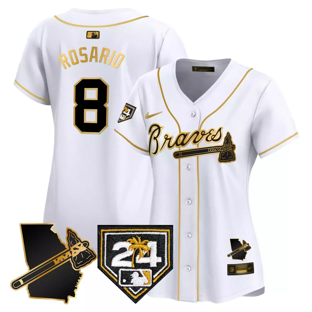 Eddie Rosario 8 Braves Jersey White Georgia Outline Men Gold Black Vapor Premier