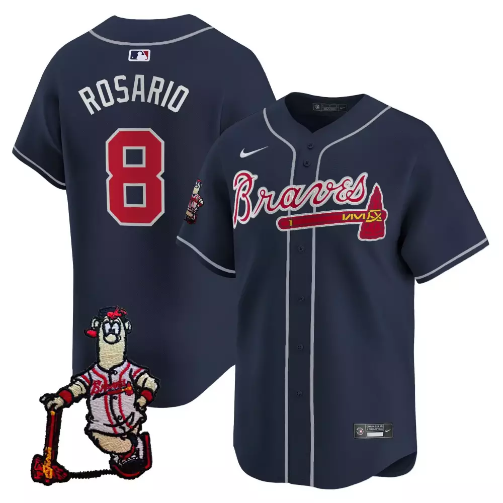 Eddie Rosario 8 Braves Jersey Navy Mascot Men Red White Vapor Premier Limited All