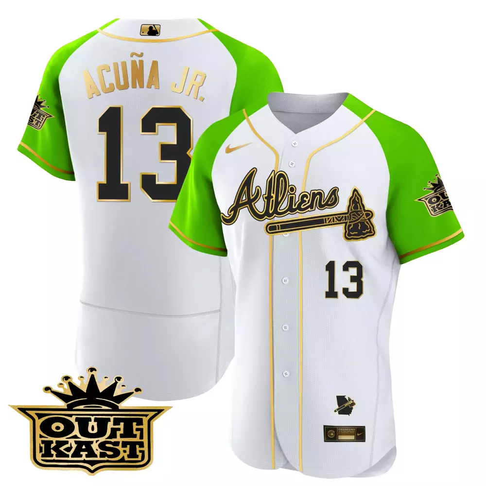 Acua Jr. 13 Atlanta Braves Jersey White Outkast Men Alternate Split Design Green