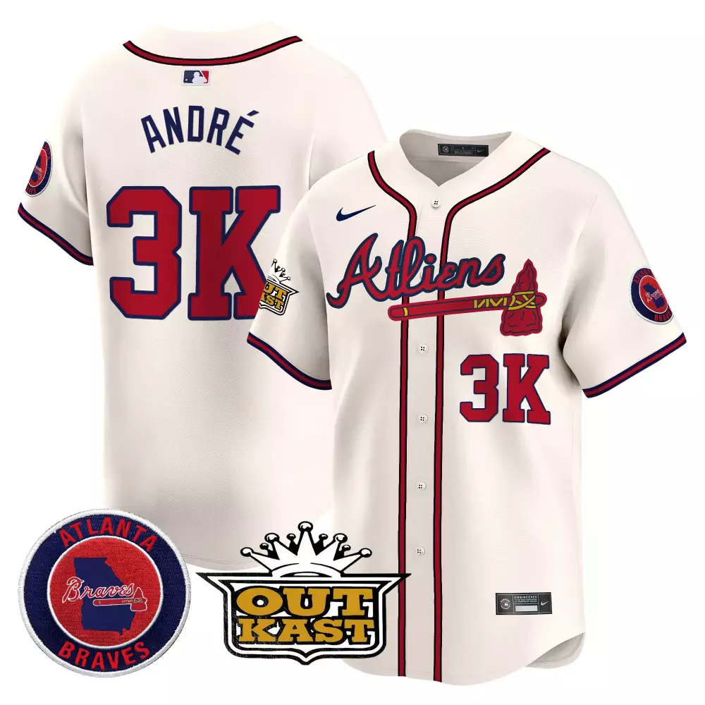 Andre Atliens 33 Atlanta Braves Jersey White Outkast Playoffs 2024 Men Red Navy Vapor