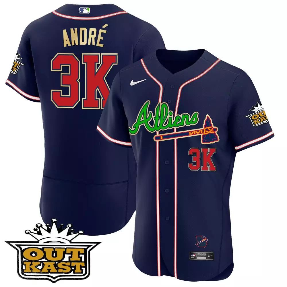 Andre Atliens 3 Atlanta Braves Jersey Navy City Connect Outkast 2023 Men Red Gold