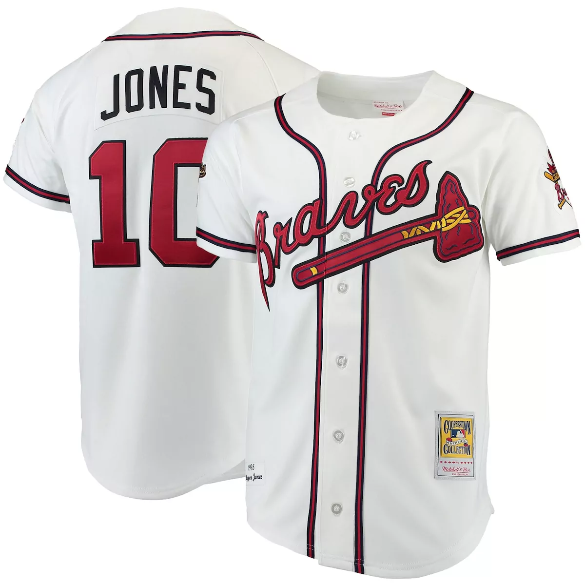 Chipper Jones 10 Braves Jersey White Cooperstown Collection Men Red Navy
