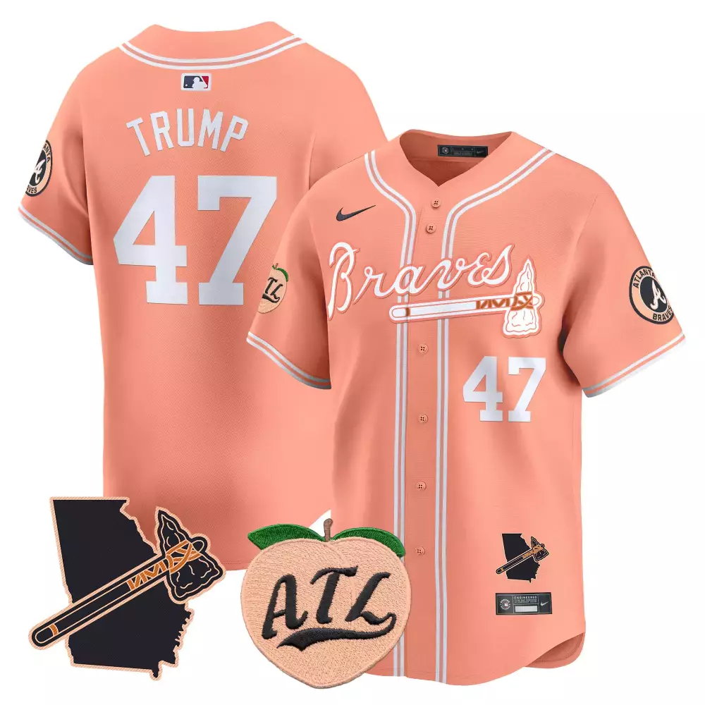 Donald Trump 47 Atlanta Braves Jersey Peach City Connect Georgia Outline Tomahawk