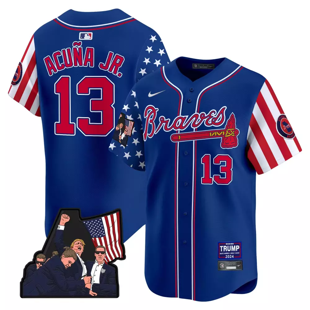 Ronald Acua Jr. 13 Braves Jersey Royal Blue Trump 2024 Men Split Design Red White