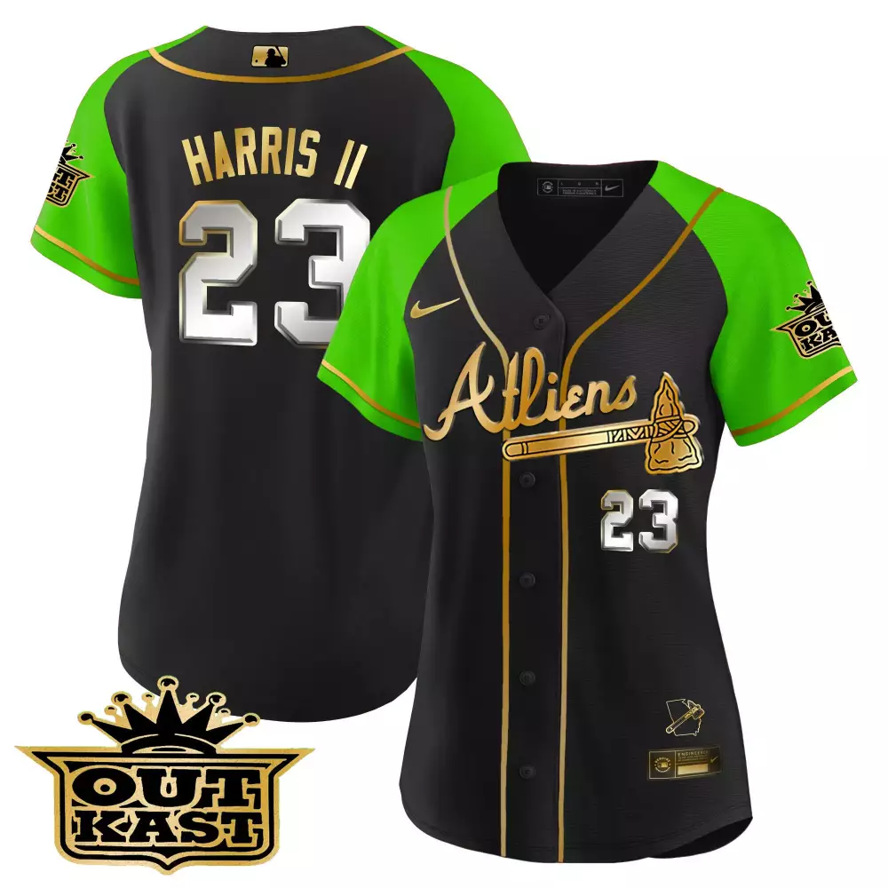 Harris Ii 23 Atlanta Braves Jersey Black Outkast 2023 Men Alternate Split Design