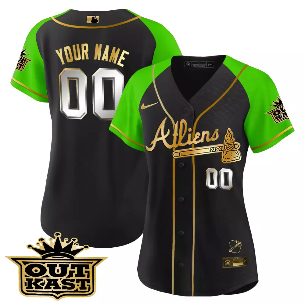 Custom Aliens Jersey Black Outkast Split Neon Green Gold Alternate Cool Base All