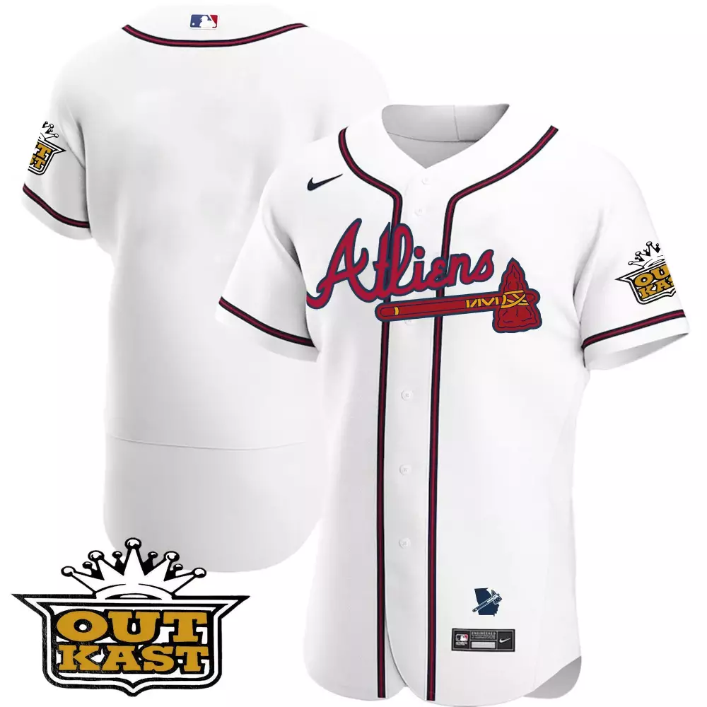 Aliens Atlanta Braves Jersey White Outkast Batterman 2024 Men Alternate Red Navy
