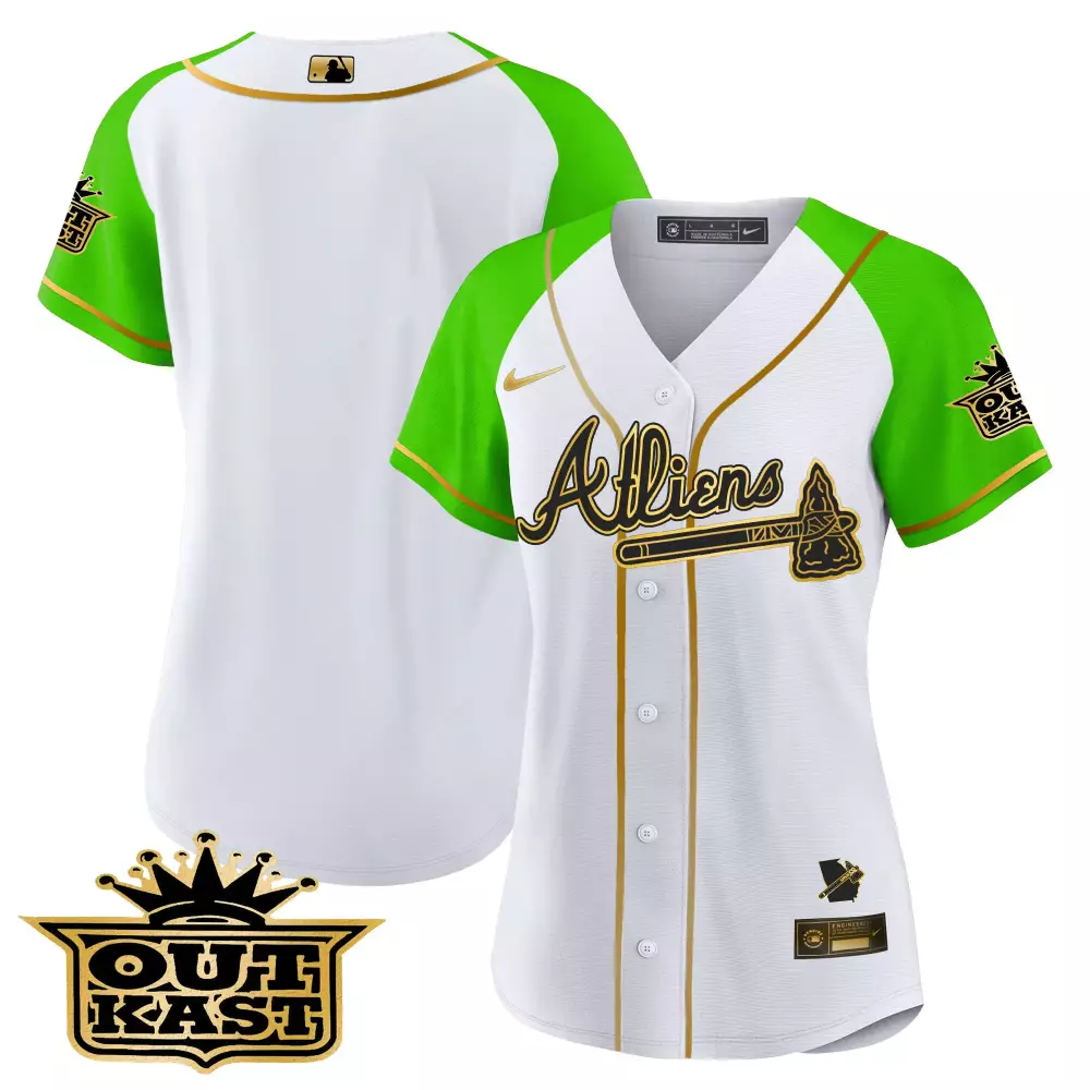 Aliens Atlanta Braves Jersey White Outkast City Connect Men Split Design Green Gold