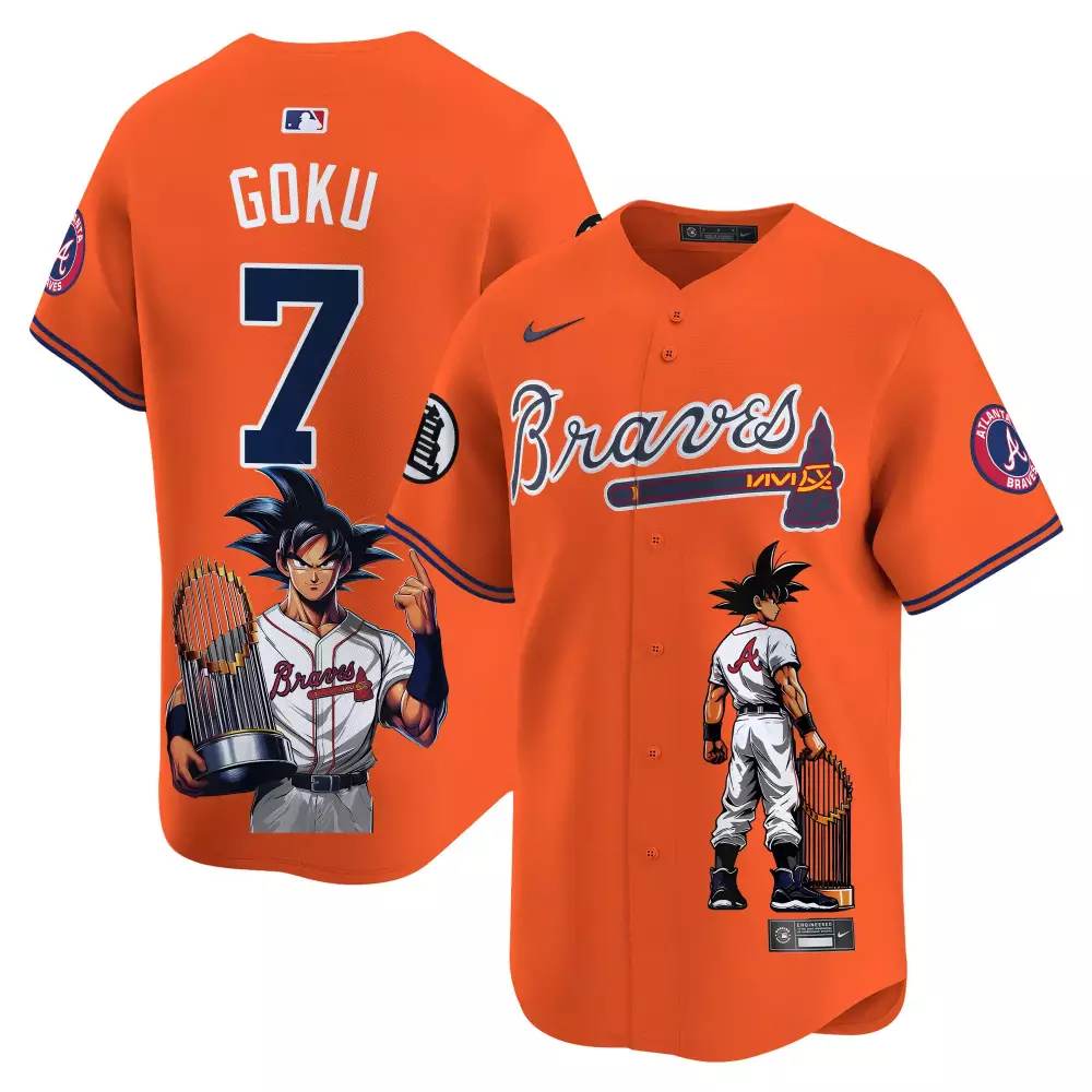 Goku 7 Atlanta Braves Jersey Orange Dragon Ball Z Men Navy Blue White Unisex Vapor