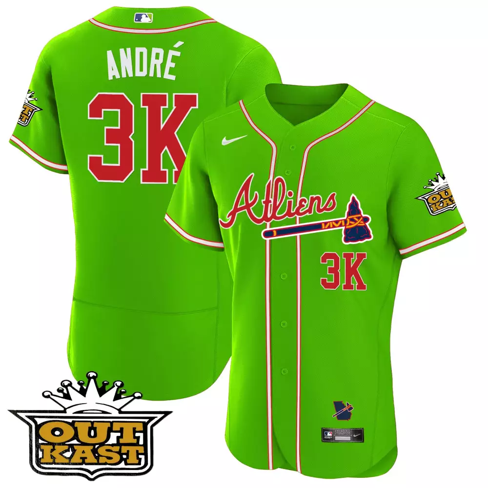 Andre Bright 3 Atlanta Braves Jersey Green Outkast Georgia Outline Men Red White
