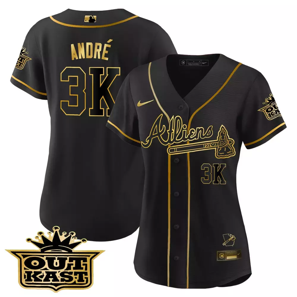 Andre Atliens 3 Atlanta Braves Jersey Black Outkast 25th Anniversary Men Gold v2