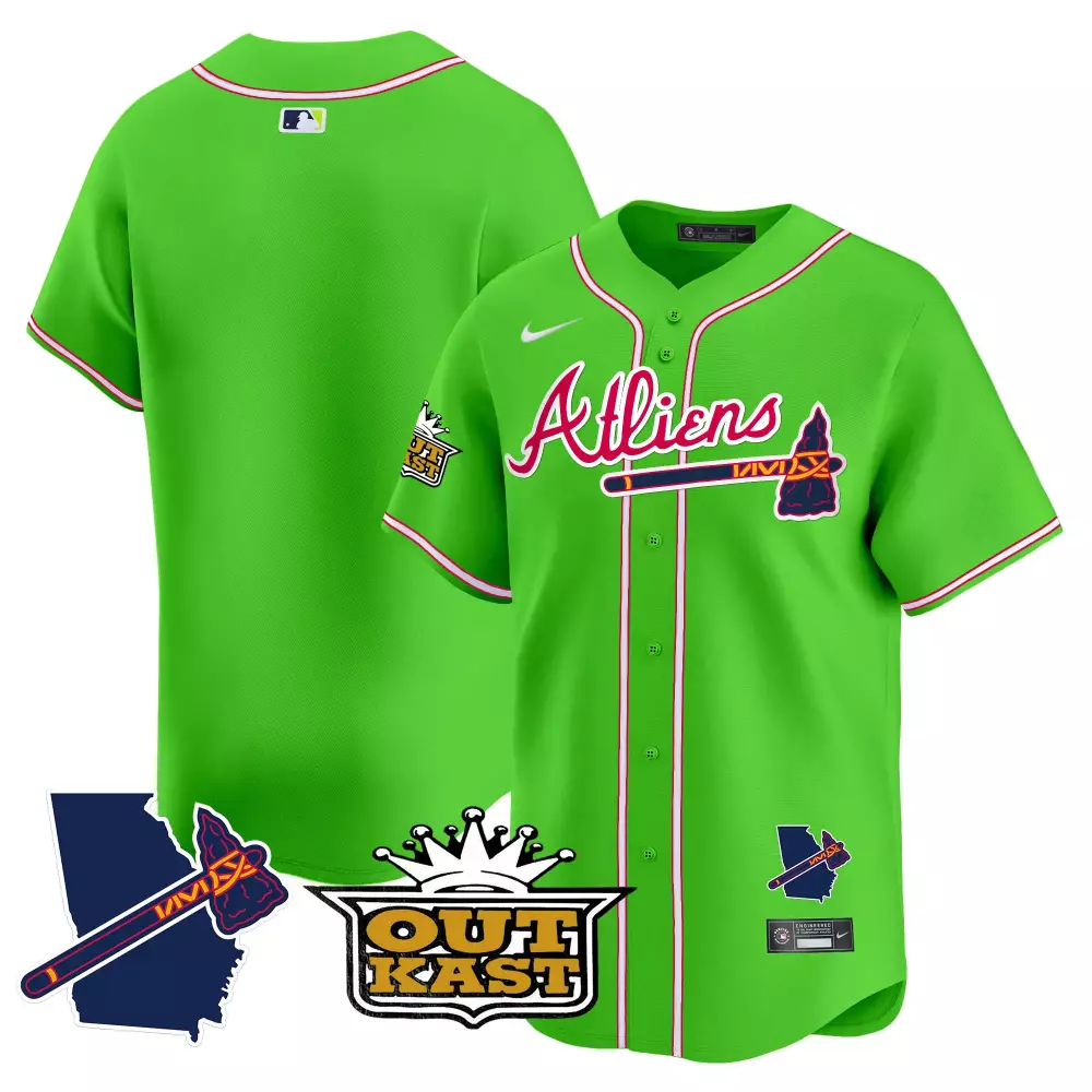 Aliens Atlanta Braves Jersey Green Outkast Men Alternate Pink White All Stitched