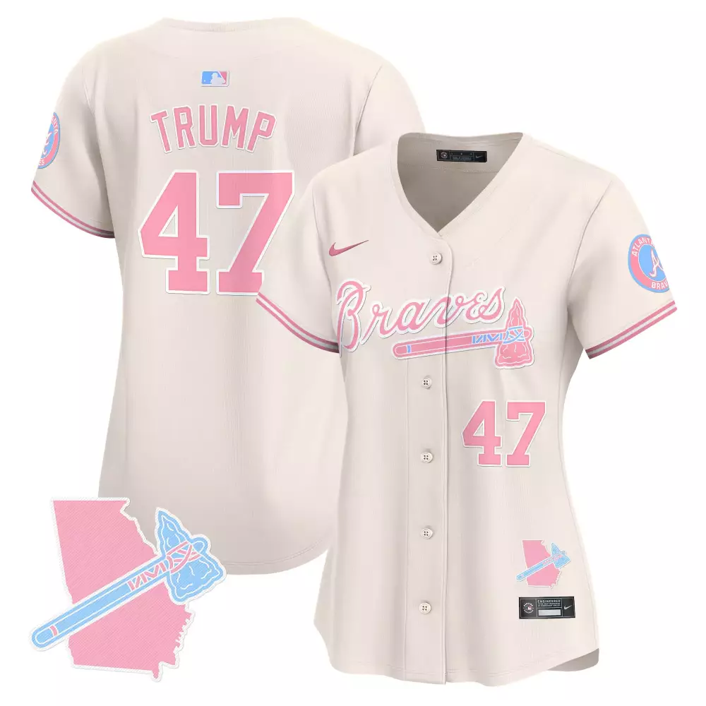 Donald Trump 47 Atlanta Braves Jersey Cream Breast Cancer Awareness Women Button-up