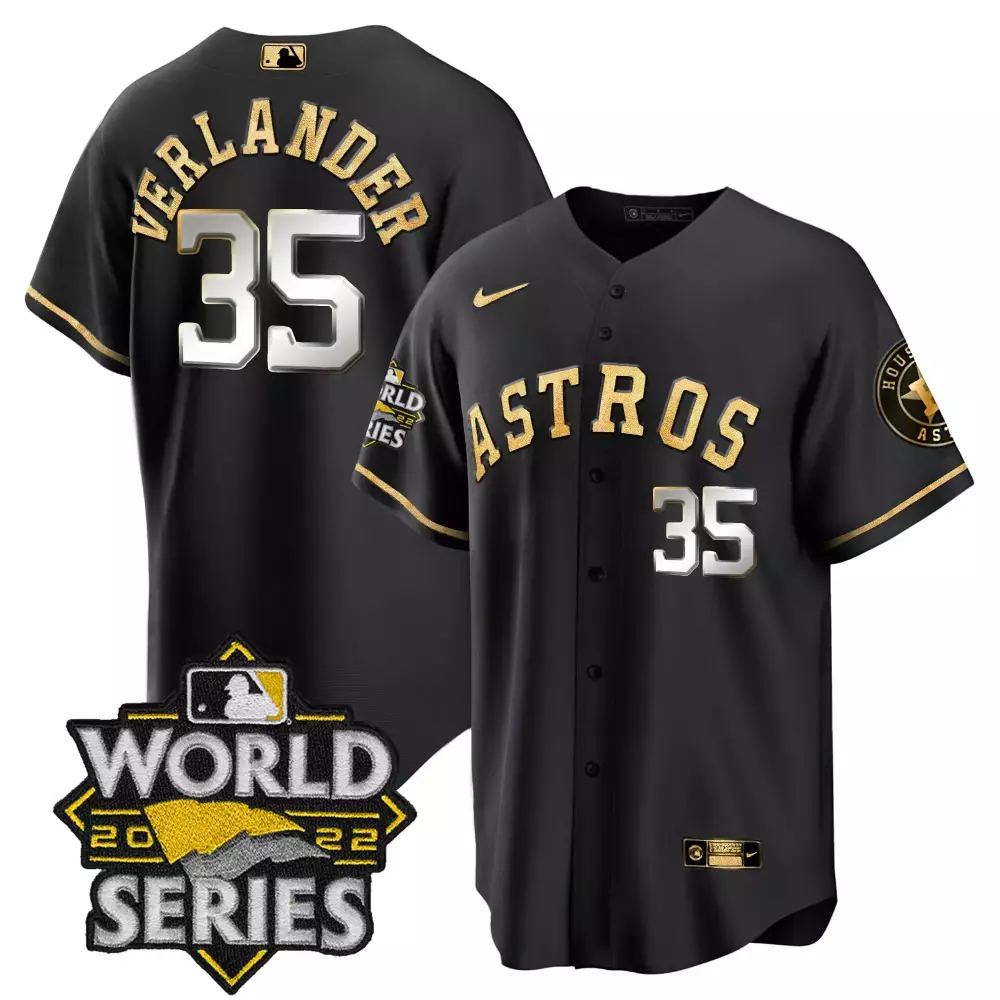 Justin Verlander 35 Astros Jersey Black World Series 2022 Men Gold Silver All Stitched