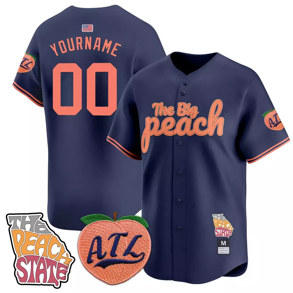 Custom Atlanta Jersey Navy The Peach State Atl Georgia Outline Men Orange All Stitched
