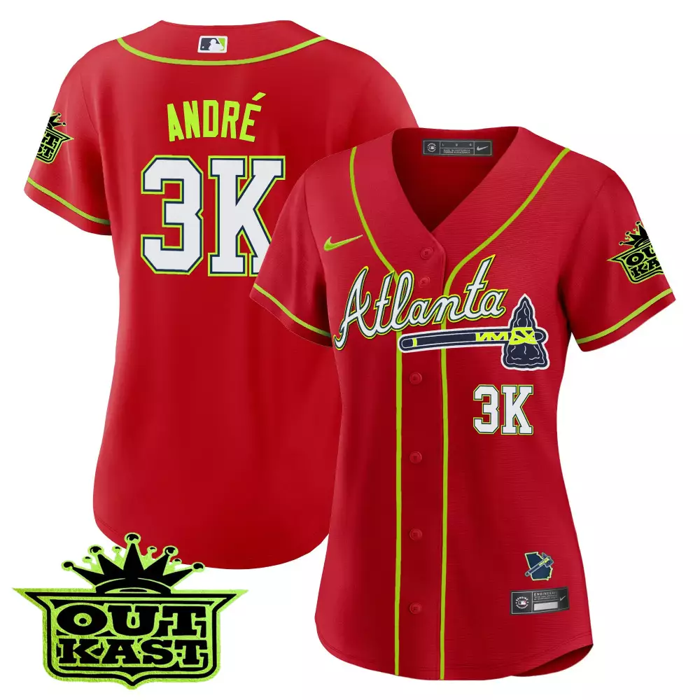 Andr Outkast Atlanta Braves Jersey Red Men Alternate Yellow White Navy Stitched