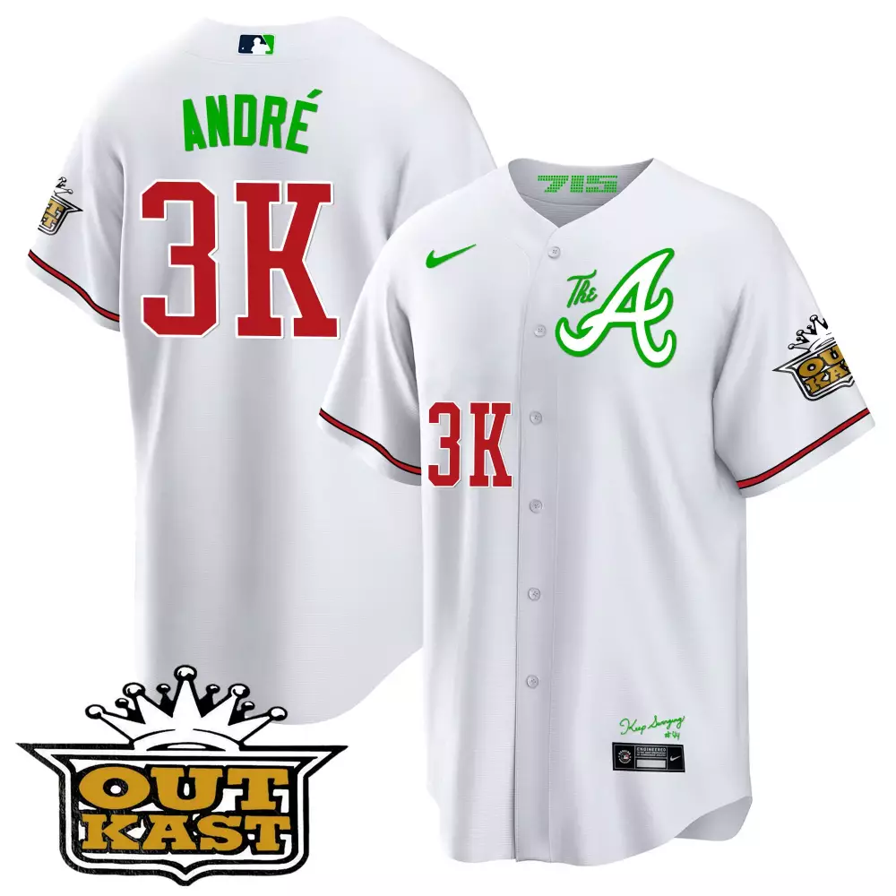 Andr Outkast Jersey White Custom Design Red Green All Stitched Vapor