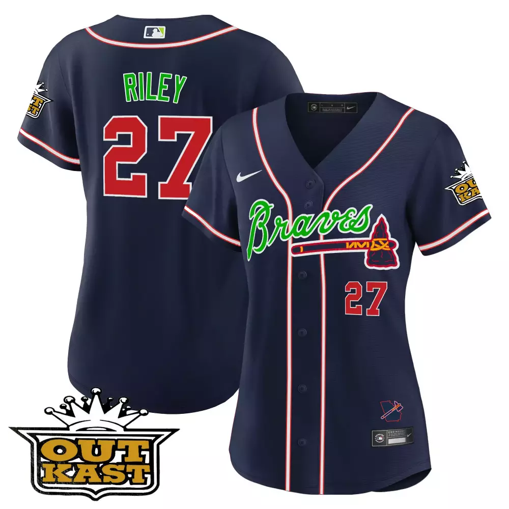 Riley Outkast 27 Braves Jersey Navy Championship Men Red White Green All Stitched