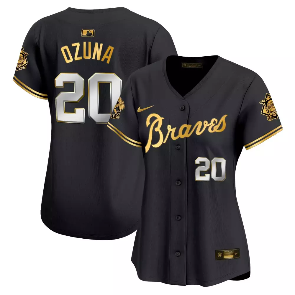 Marcell Ozuna 20 Braves Jersey Black World Series Champions National League Men Gold