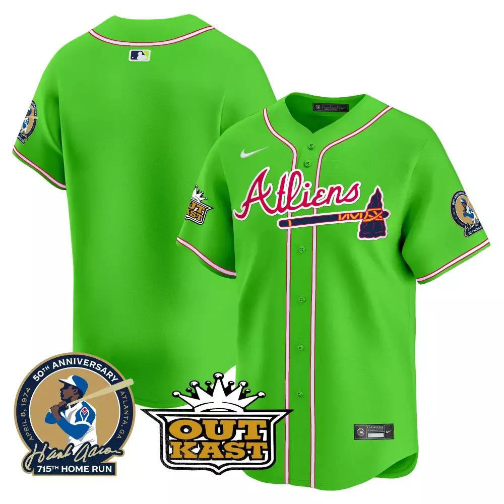 Atliens Atlanta Braves Jersey Lime Green Outkast 2024 Men Alternate White Pink Navy Blue