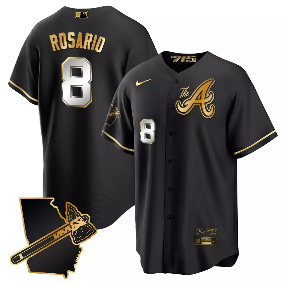 Eddie Rosario 8 Atlanta Braves Jersey Black 715 Men Button-down Gold Cool Base Stitched