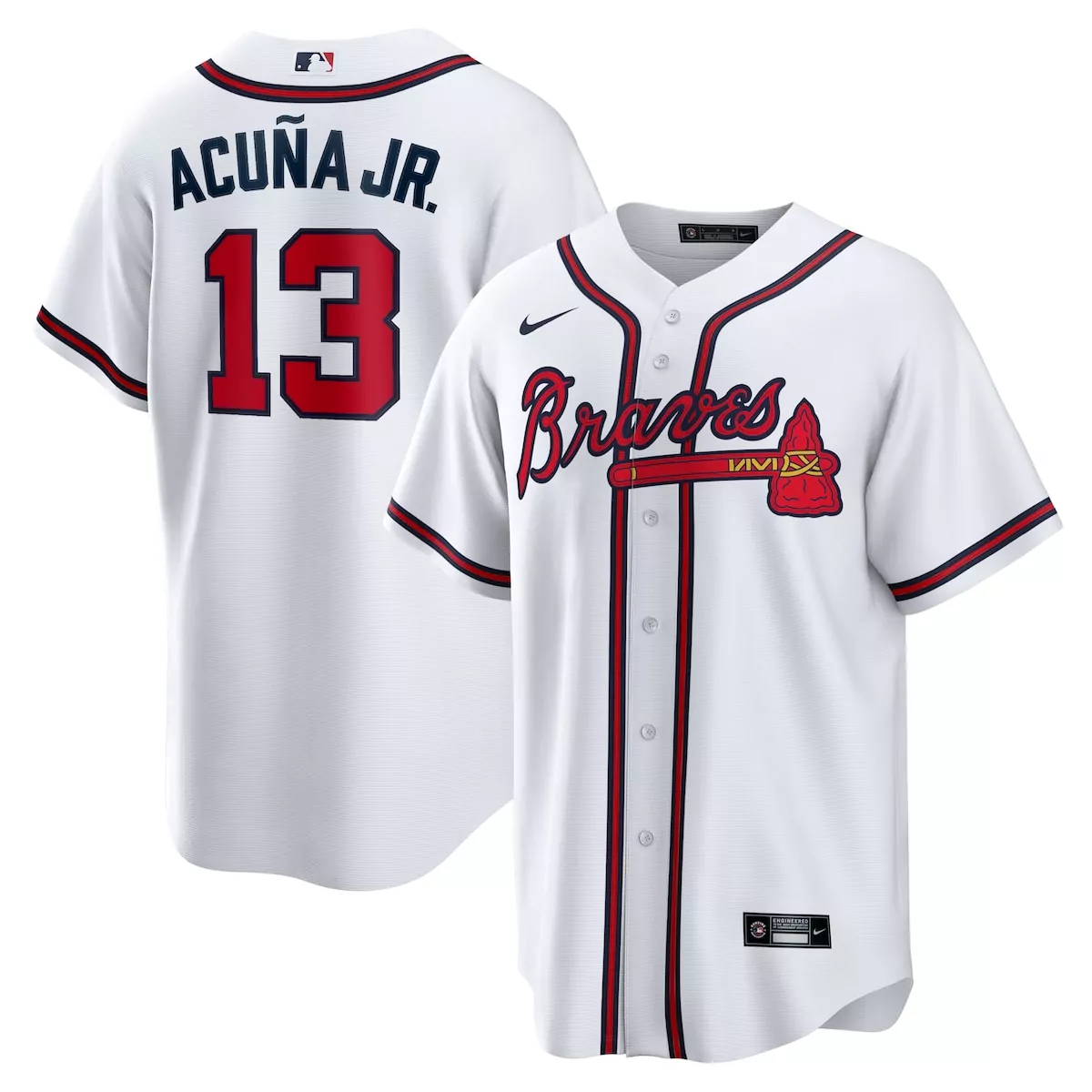 Ronald Acuna Jr. 13 Braves Jersey White Men Red Navy Blue Home