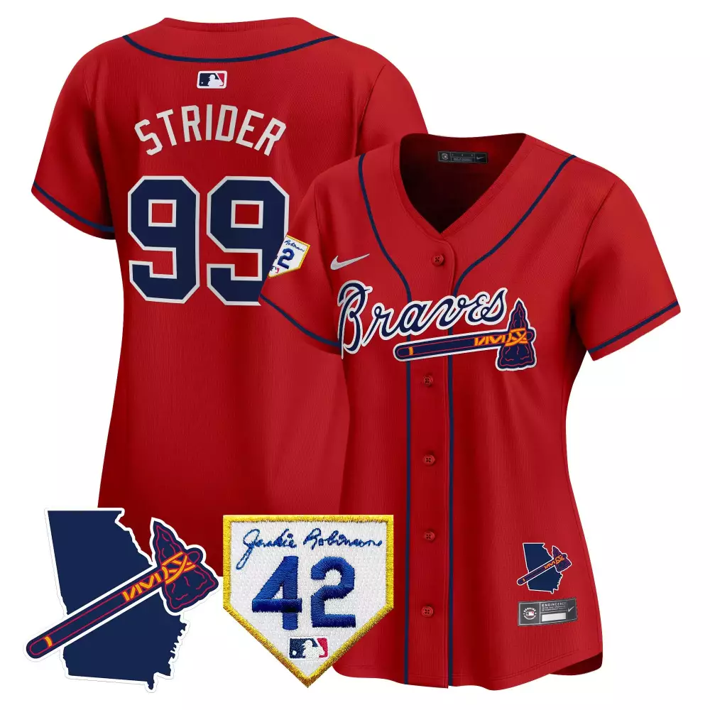 Spencer Strider 99 Atlanta Braves Jersey Red City Connect Jackie Robinson 42 Georgia Outline Tomahawk 2023