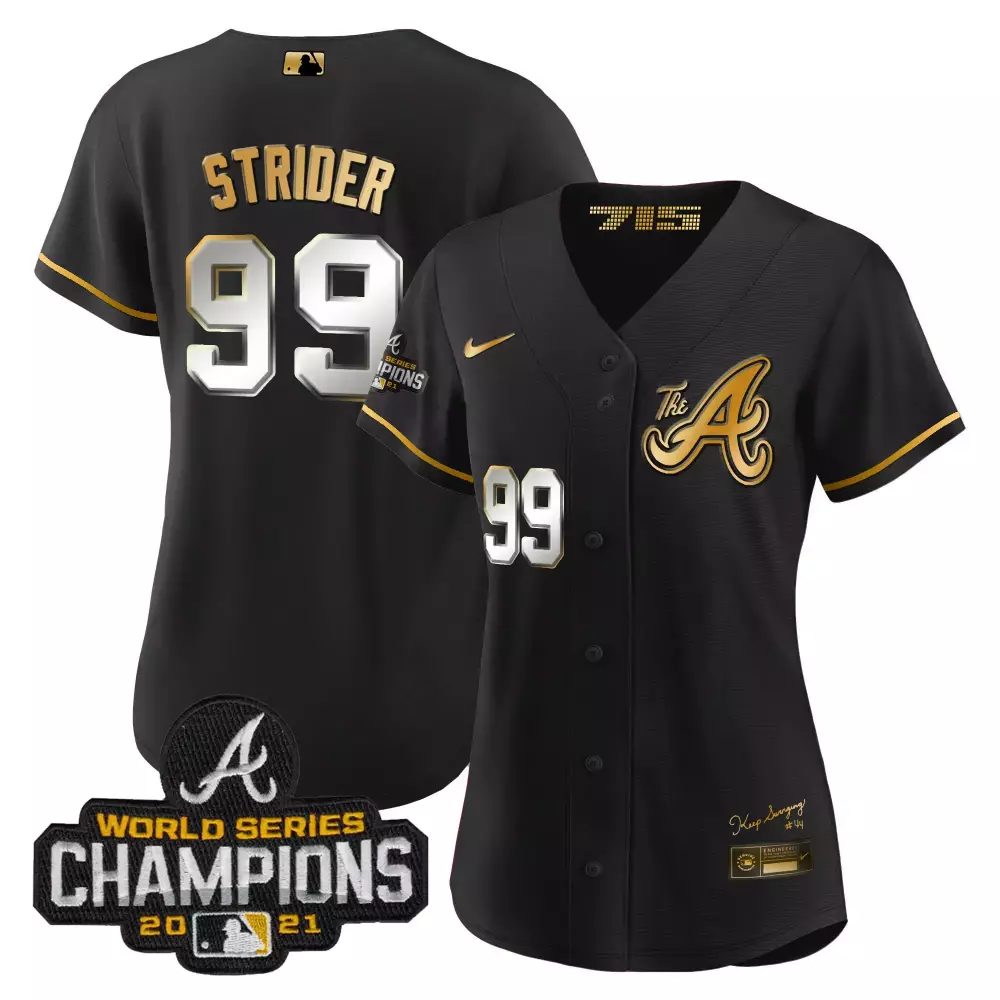 Spencer Strider 99 Atlanta Braves Jersey Black World Series Champions 2021 Men Gold