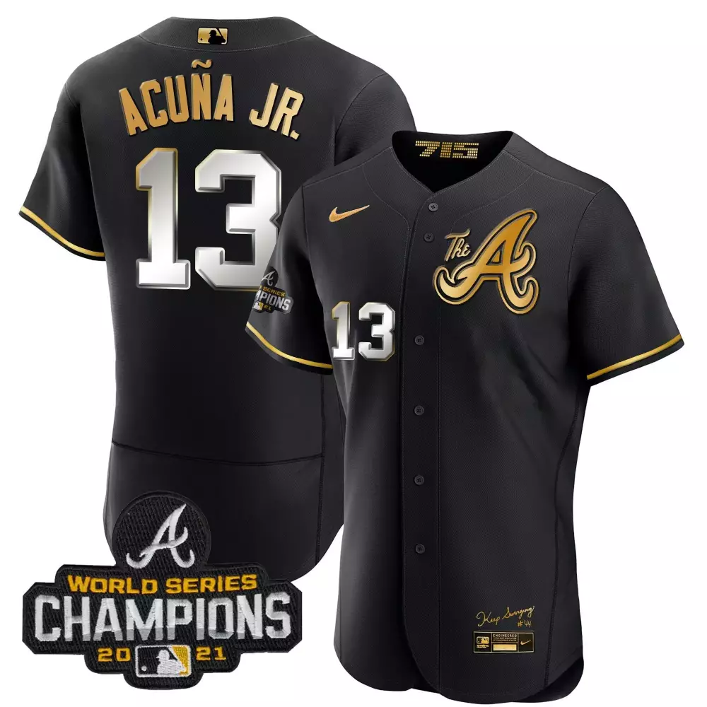 Ronald Acuna Jr. 13 Jersey Black World Series Champions 2021 Atlanta Braves Men Gold
