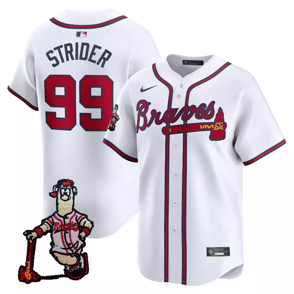 Spencer Strider 99 Braves Jersey White Mascot Men Red Navy Vapor Premier Limited