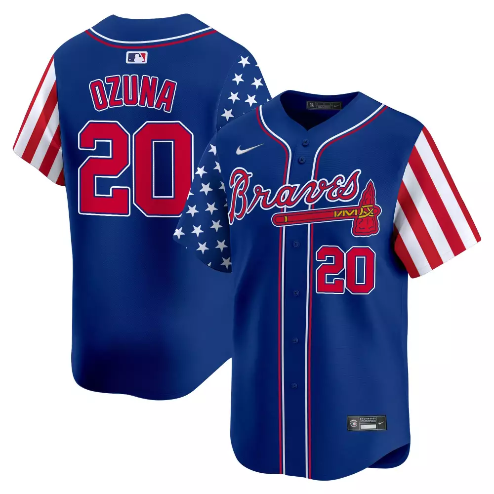 Marcell Ozuna 20 Braves Jersey Blue Men Alternate Custom Design Red White Vapor Premier