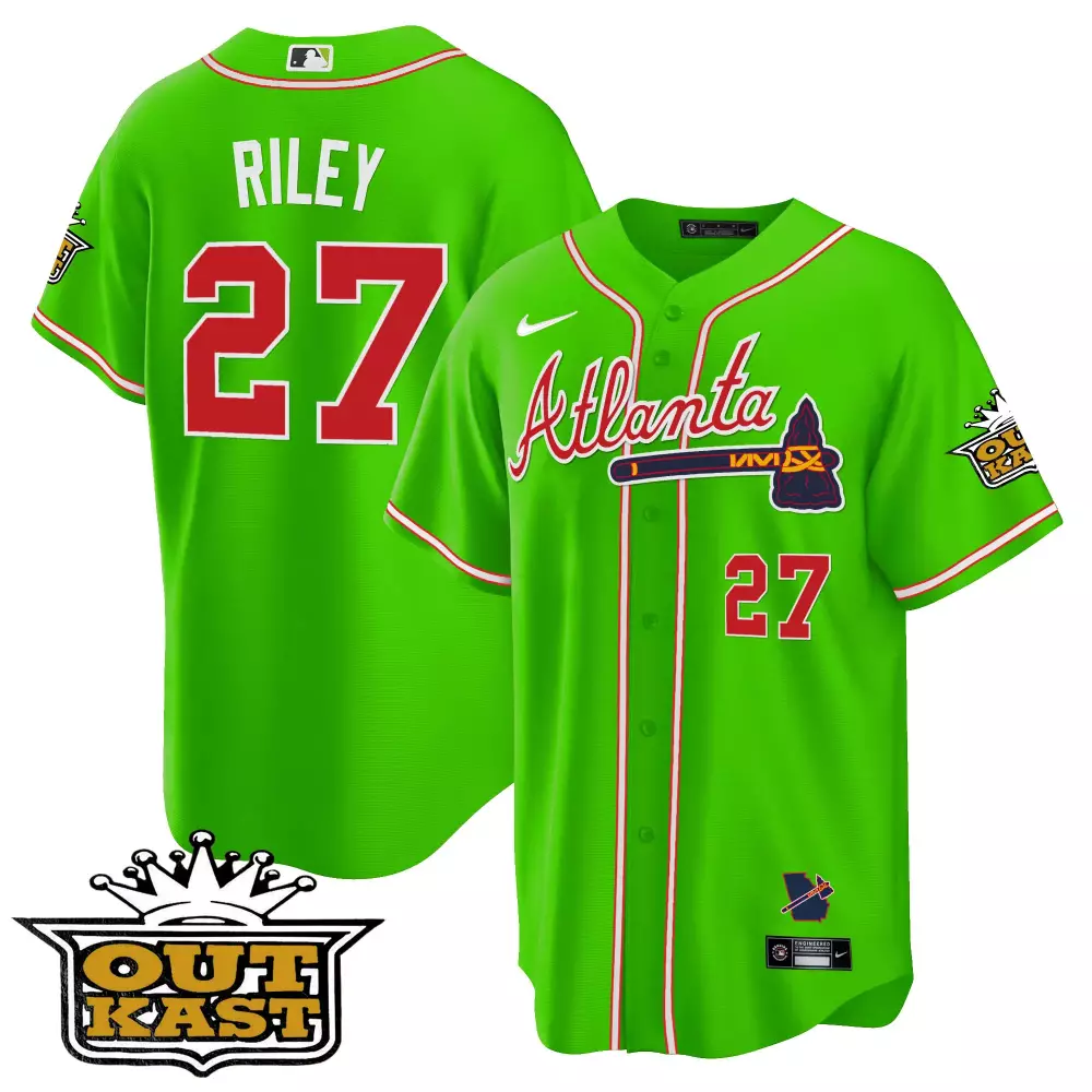 Riley Outkast 27 Atlanta Braves Jersey Green Georgia State Outline 2023 Men Alternate