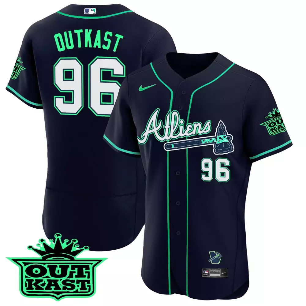 Outkast Atliens 96 Atlanta Braves Jersey Navy Men Alternate Green White Flex Base