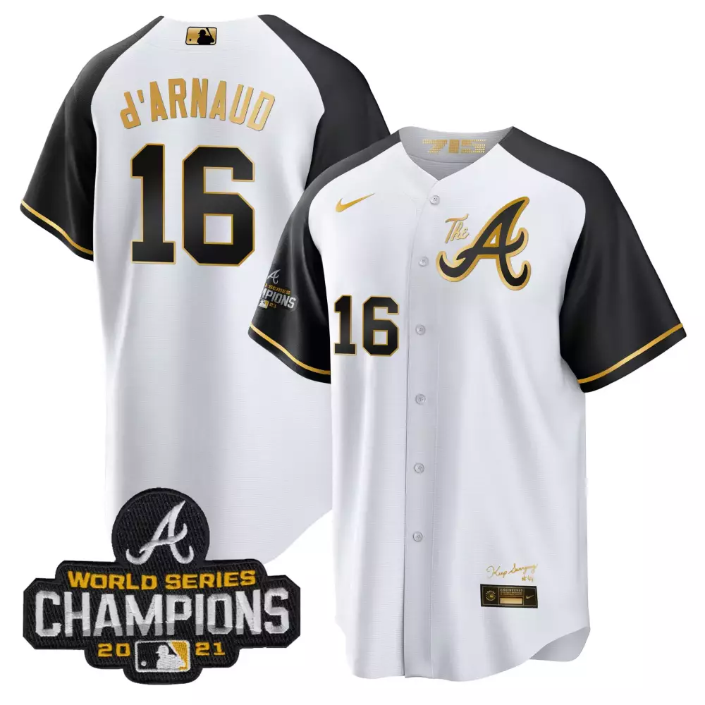 Travis Darnaud 16 Atlanta Braves Jersey White World Series Champions 2021 Men Black