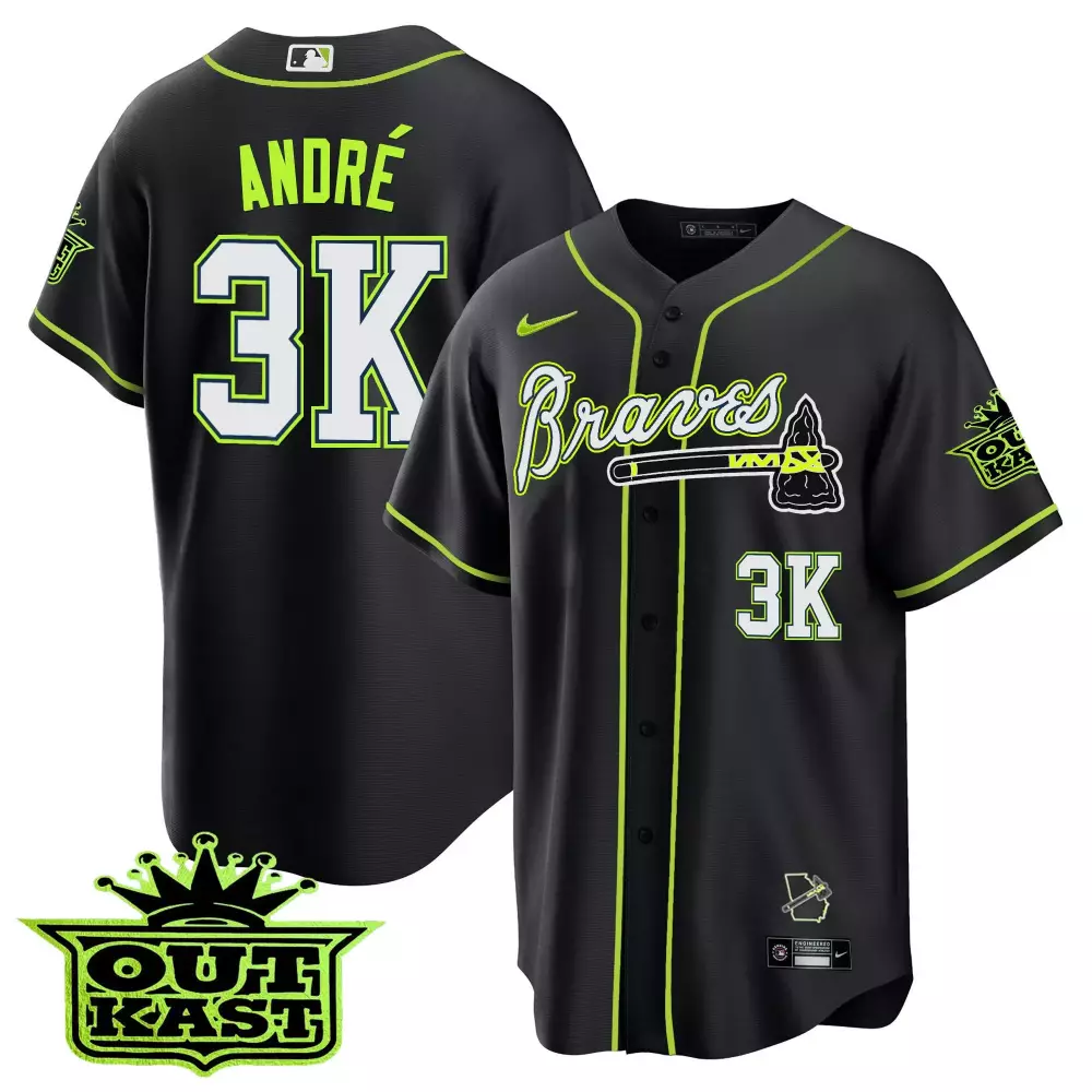Andre Outkast 3 Braves Jersey Black Georgia State Outline 2023 Men Alternate Neon Green