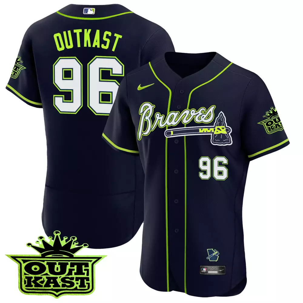 Outkast Atliens 96 Braves Jersey Navy Georgia Outline Men Neon Green White Flex Base
