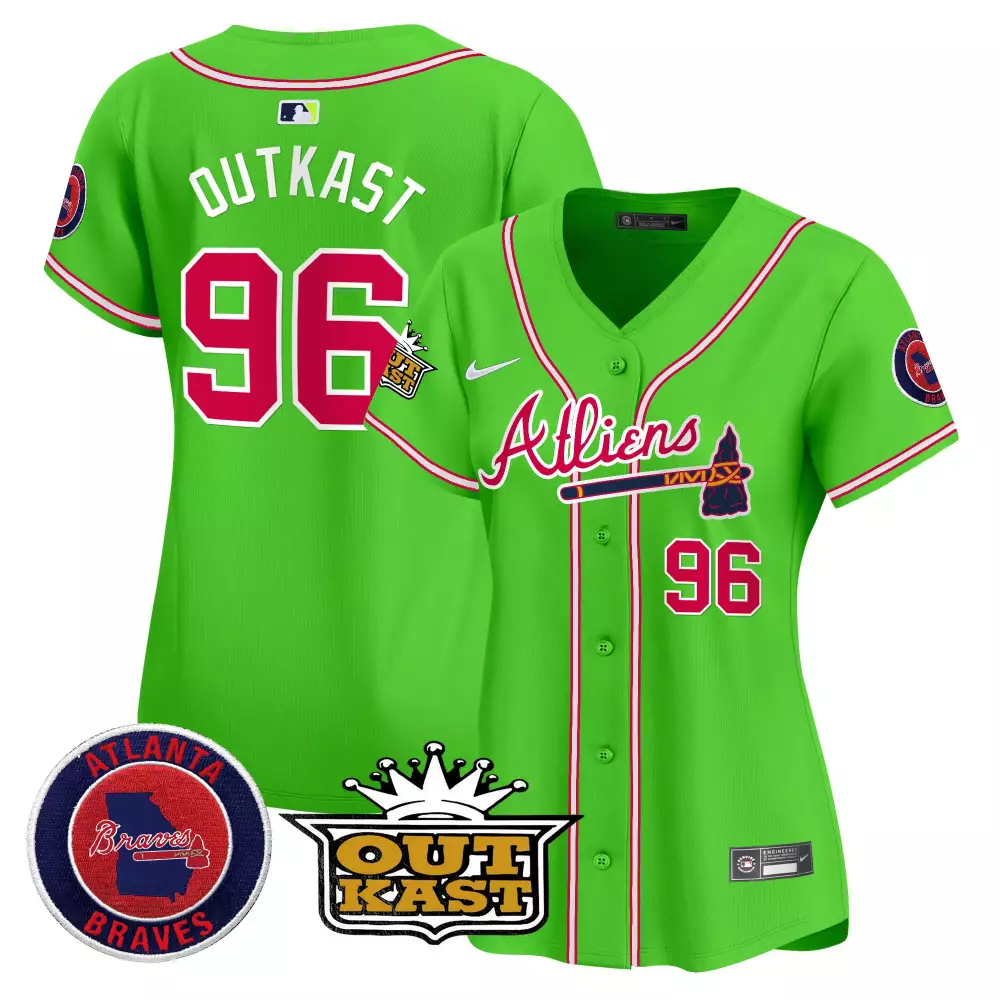 Outkast 96 Atlanta Braves Jersey Green Red White All Stitched