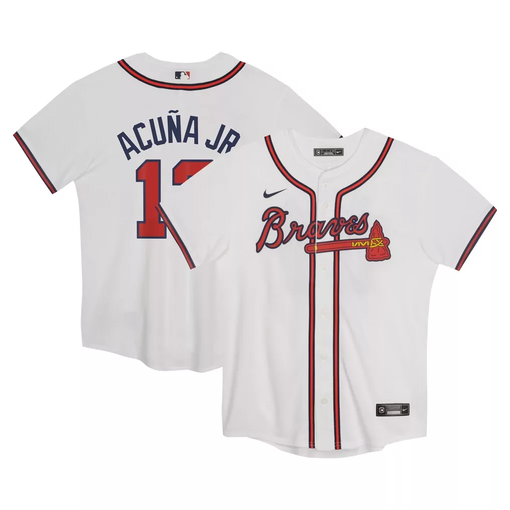 Ronald Acu Jr. 13 Braves Jersey White Men Red Navy Blue Home Game
