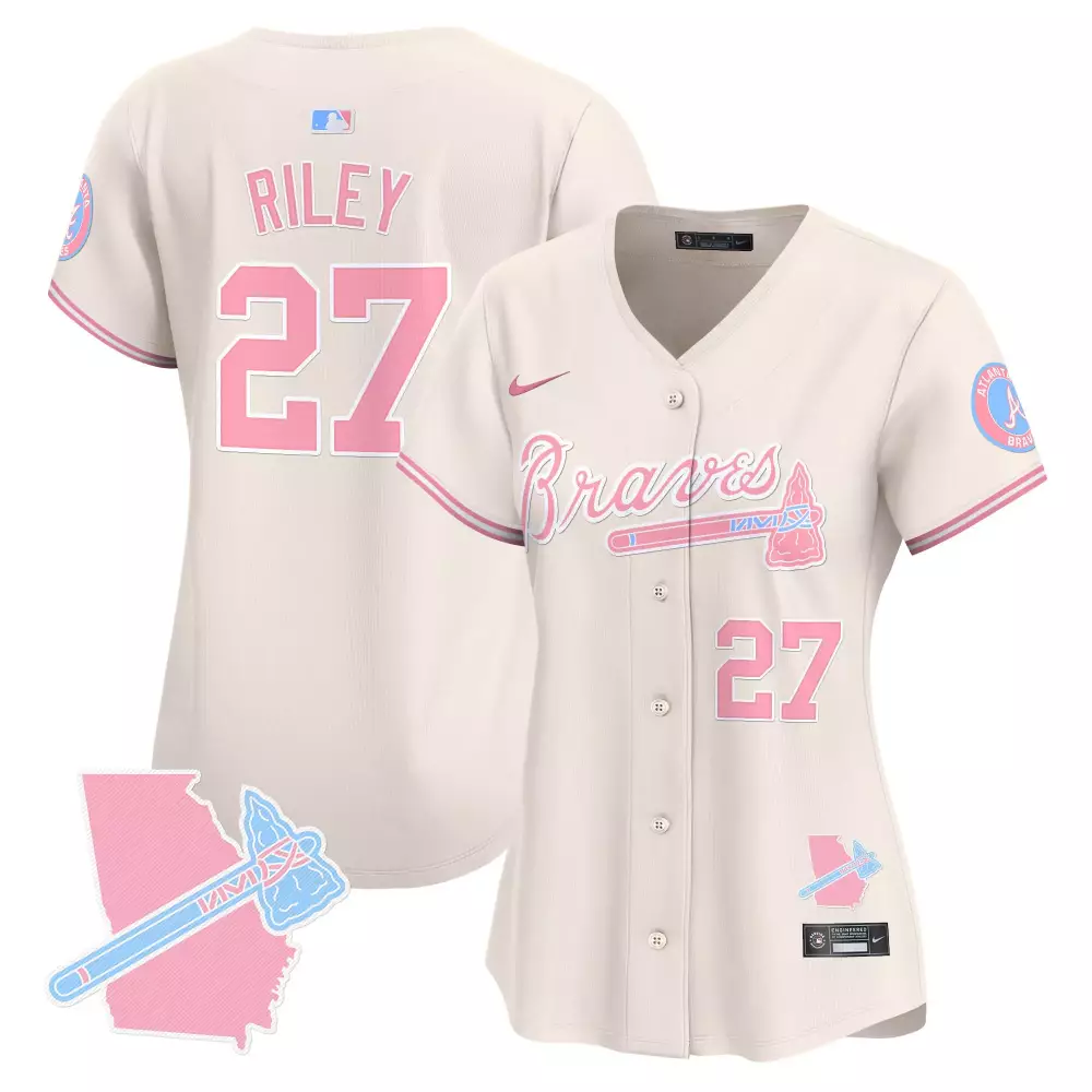 Peach Colorway 27 Atlanta Braves Jersey Cream Georgia Outline Tomahawk Women Alternate