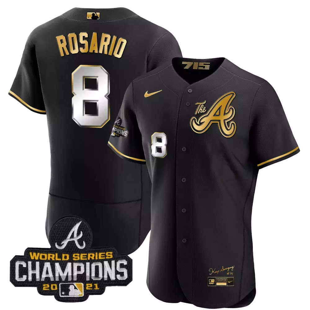 Eddie Rosario 8 Atlanta Braves Jersey Black World Series Champions 2021 Men Button-down