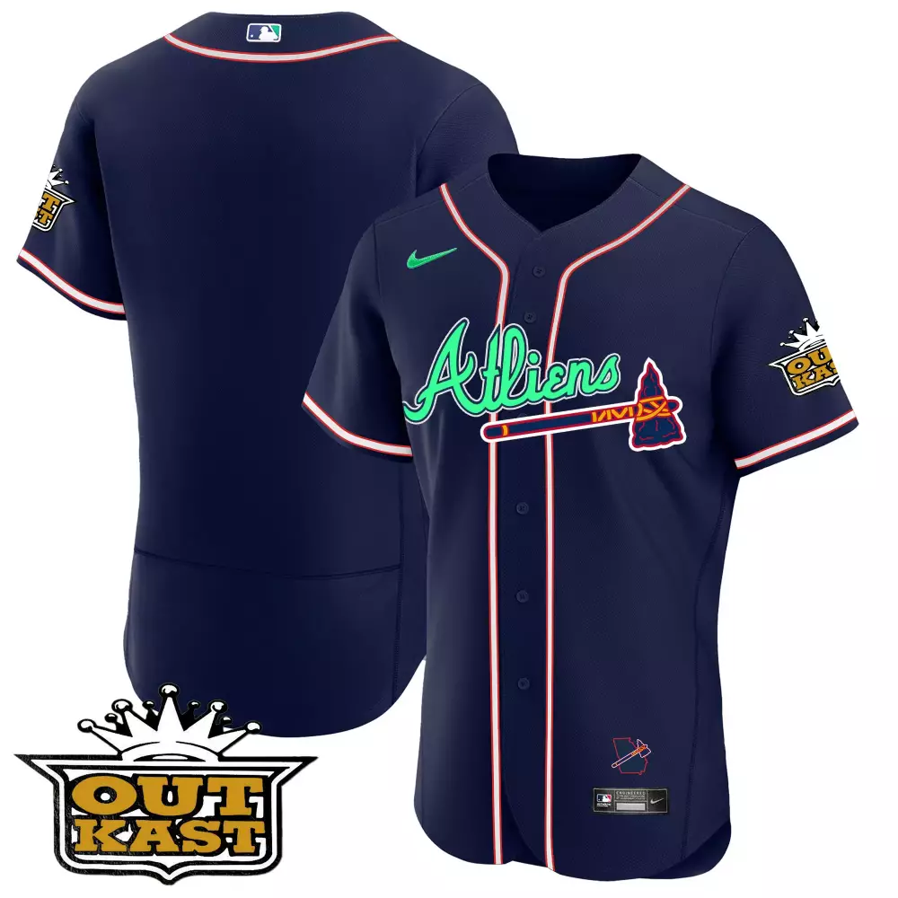 Aliens Atlanta Braves Jersey Navy Outkast 2023 Men Green Red White Stitched