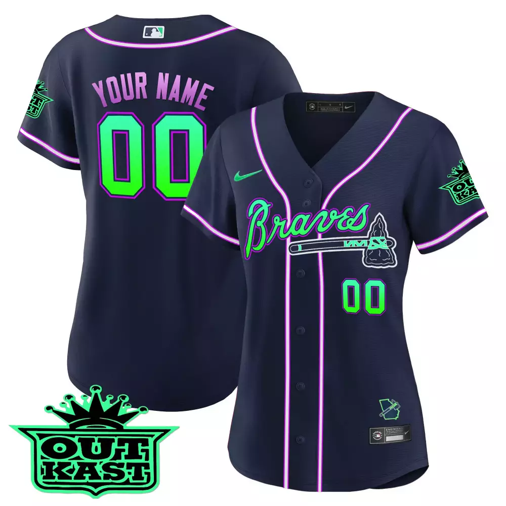 Custom Braves Jersey Navy Outkast Lime Green Hot Pink All Stitched Vapor