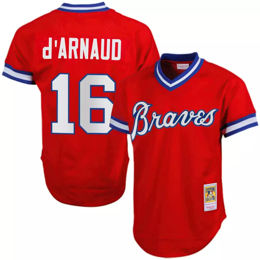 Travis Darnaud 16 Braves Jersey Red Mitchell Ness Collection Men Blue White Throwback