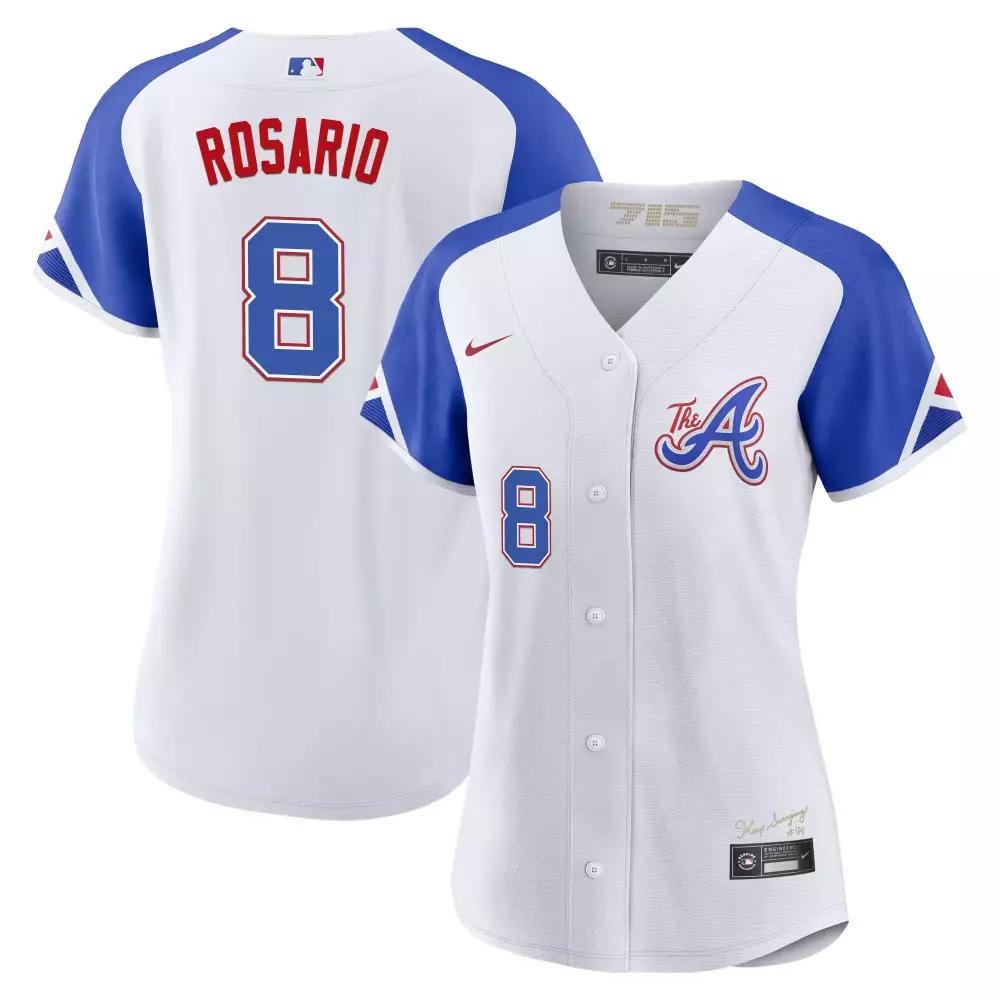 Eddie Rosario 8 Atlanta Braves Jersey White Men Blue Red All Stitched Vapor
