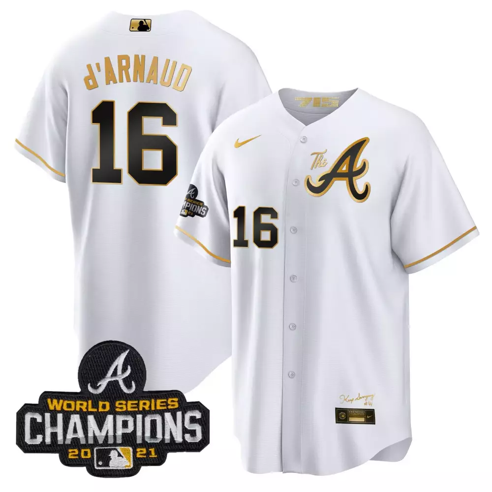 Travis Darnaud 16 Atlanta Braves Jersey White World Series Champions 2021 Men Alternate