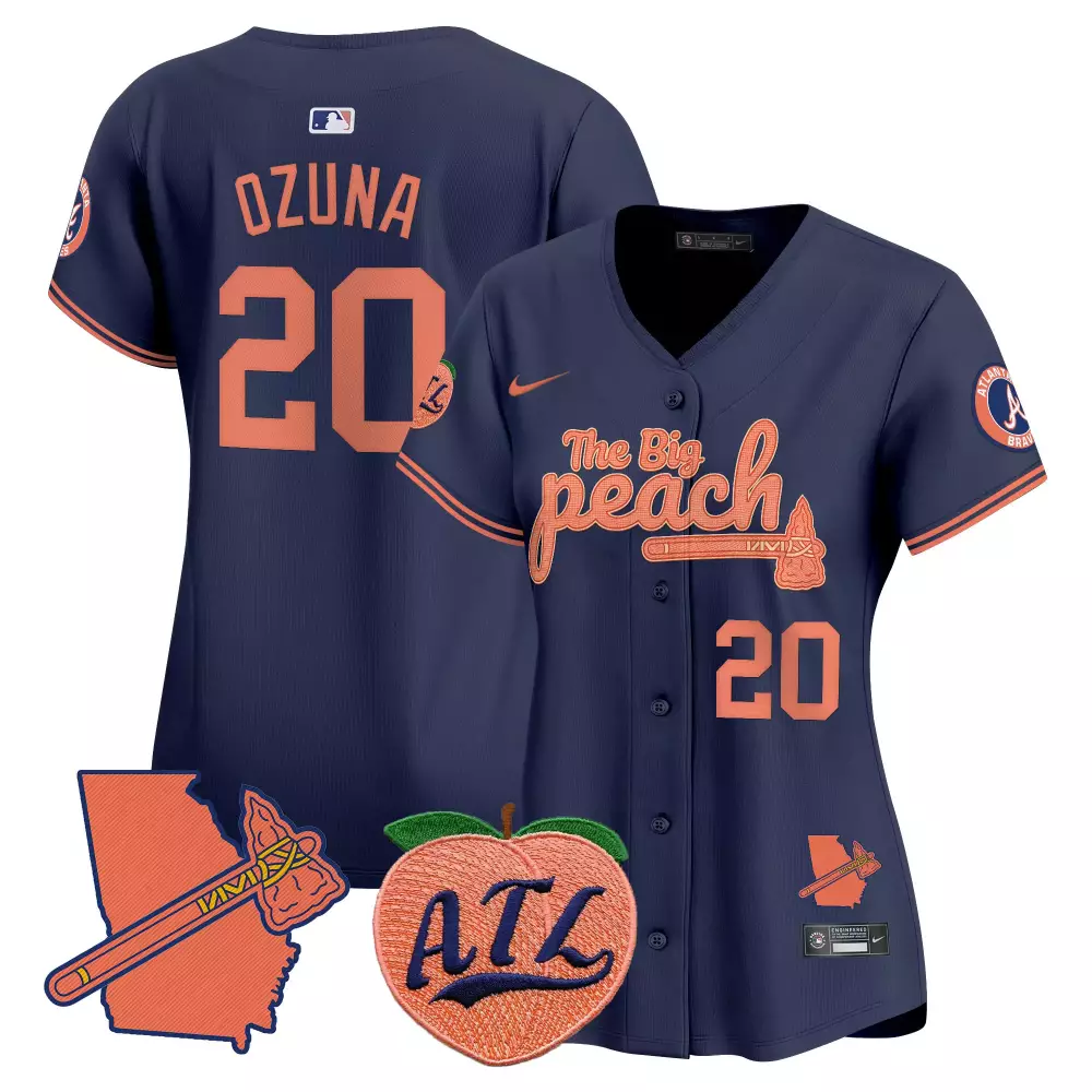 Marcell Ozuna 20 Atlanta Braves Jersey Navy City Connect Georgia Outline Tomahawk Peach Atl